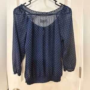 Abercrombie & Fitch Navy Blouse with White Dots